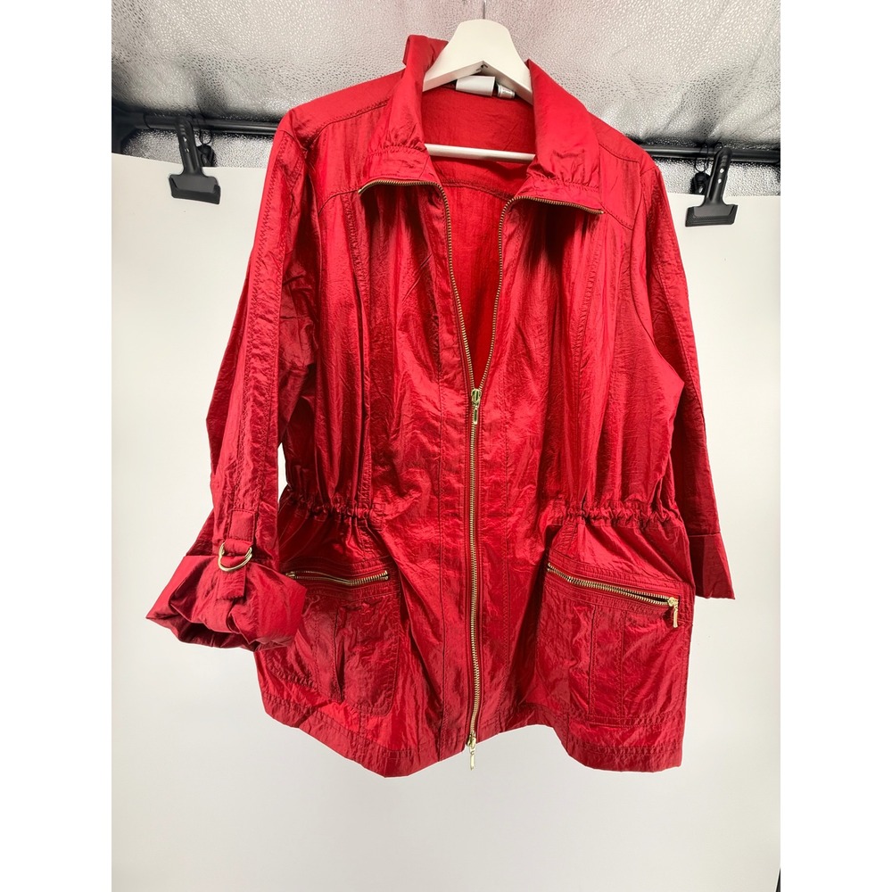 Zenergy by Chicos Red Nylon Windbreaker Jacket Full Zip Size 3 XL